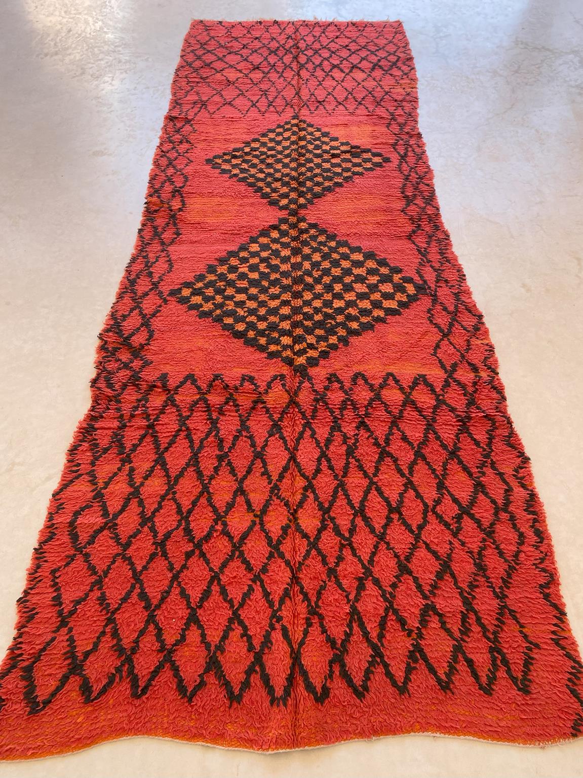 Vintage moroccan runner rug - orange - Boujad - 4.1x12.8feet / 127x390cm