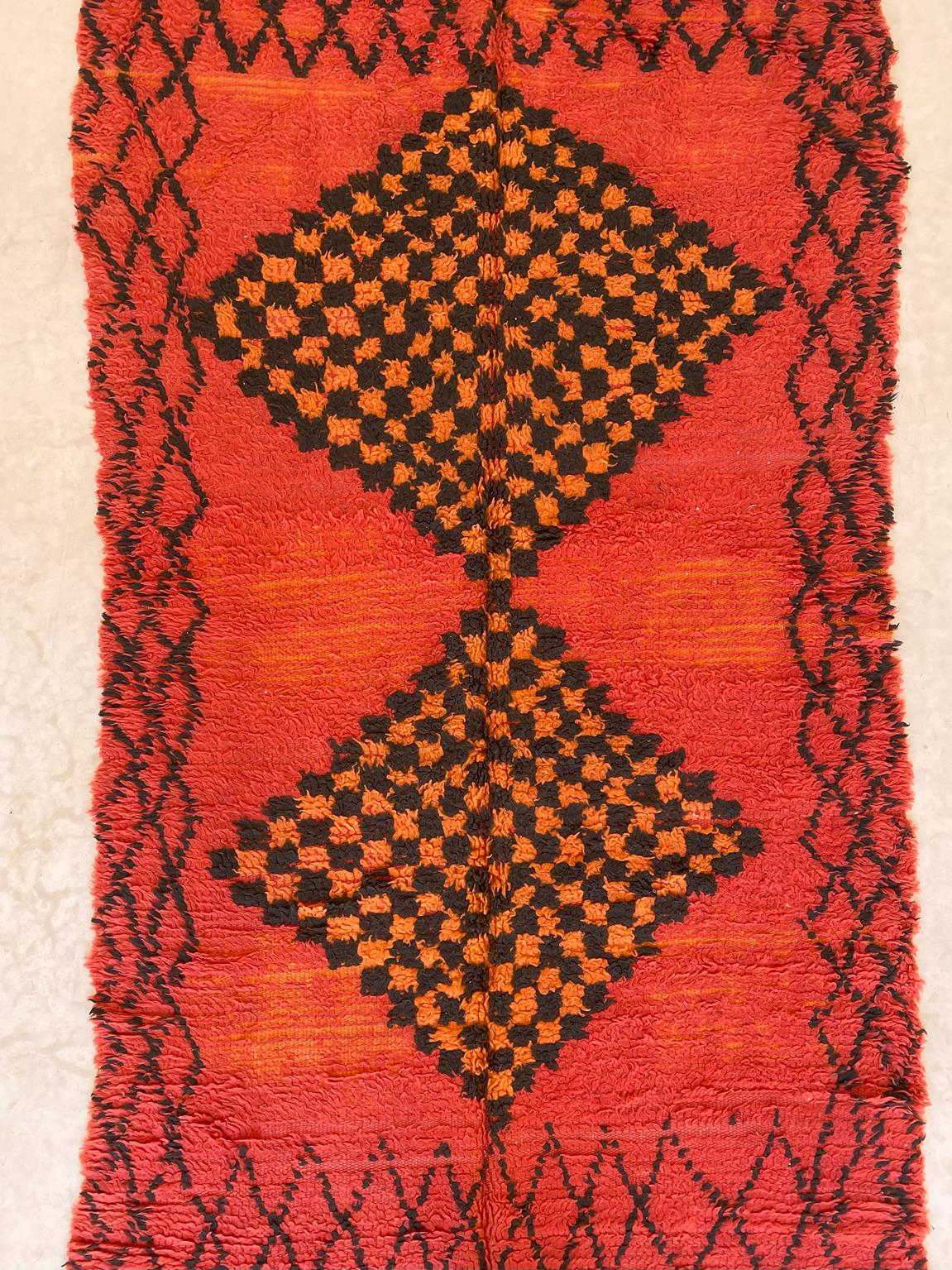 Vintage moroccan runner rug - orange - Boujad - 4.1x12.8feet / 127x390cm