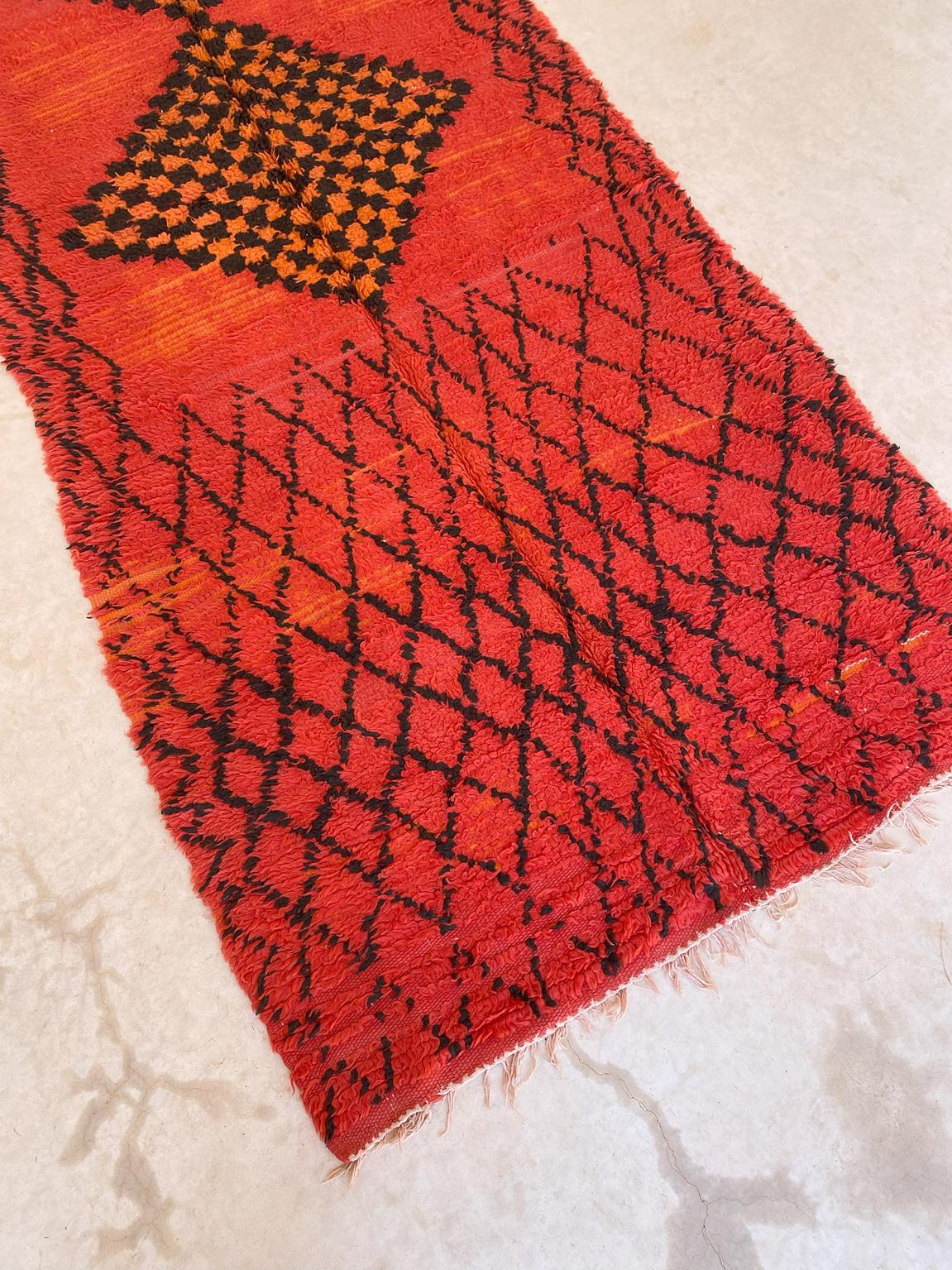 Vintage moroccan runner rug - orange - Boujad - 4.1x12.8feet / 127x390cm