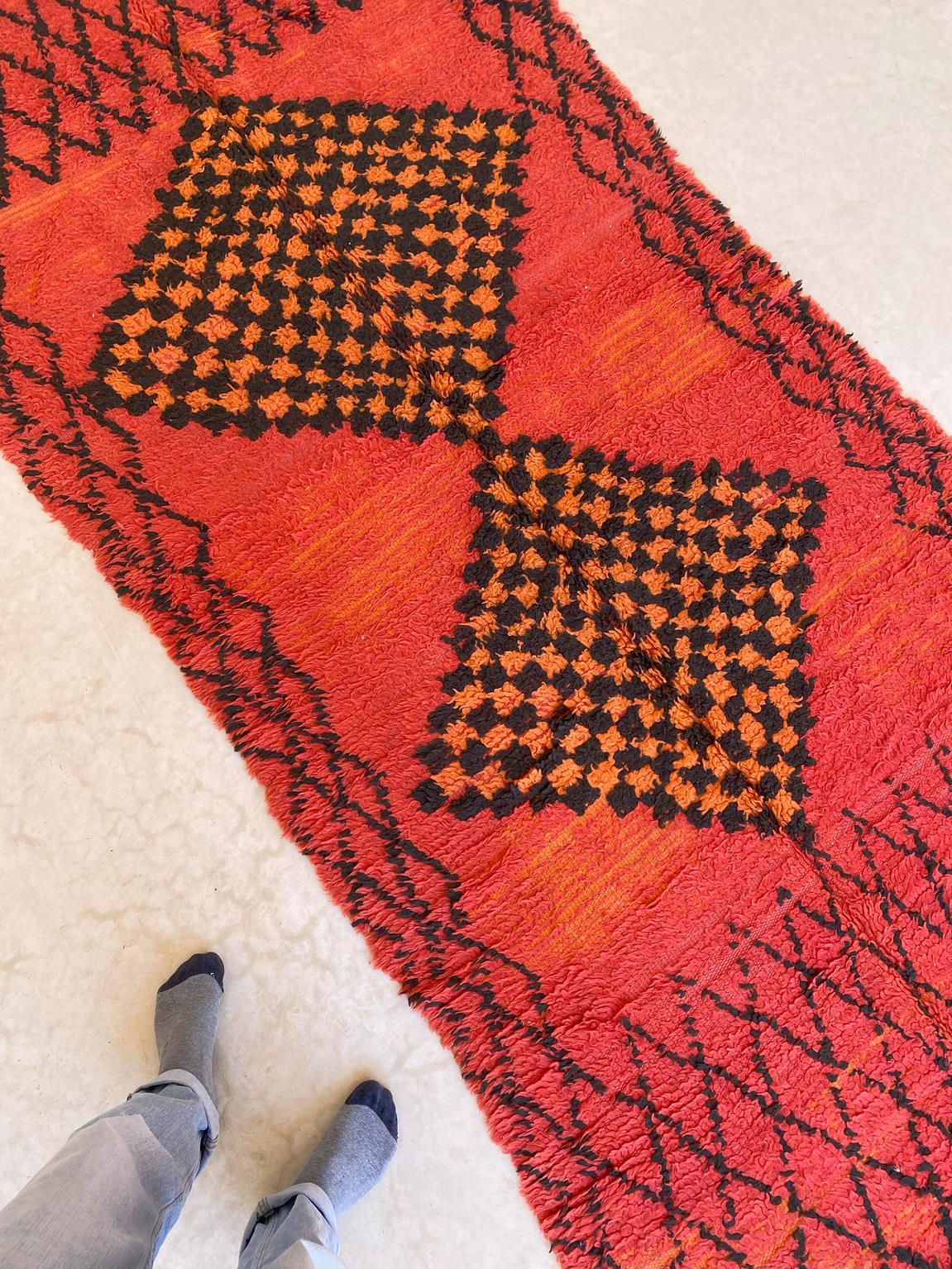 Vintage moroccan runner rug - orange - Boujad - 4.1x12.8feet / 127x390cm