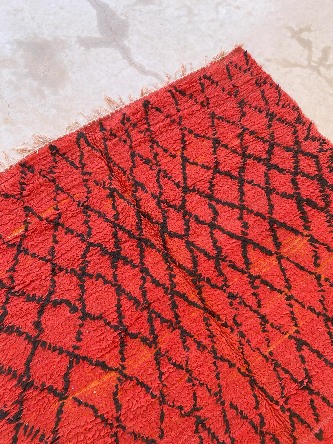 Vintage moroccan runner rug - orange - Boujad - 4.1x12.8feet / 127x390cm