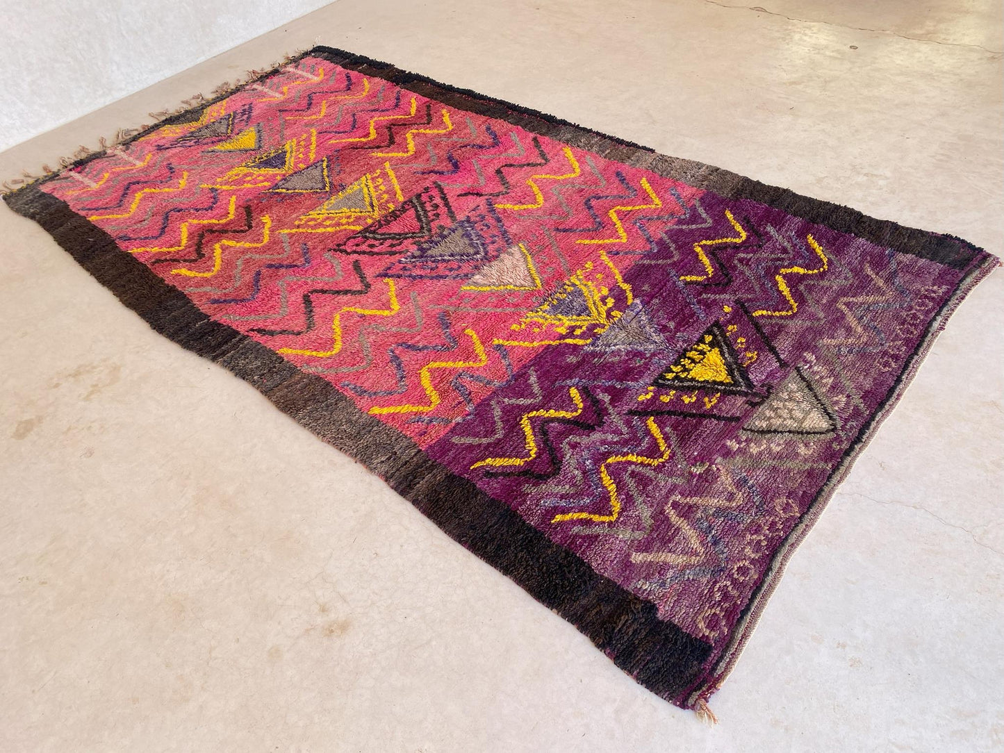 Vintage area moroccan rug - pink, purple, yellow - Boujad - 6.8x12.7feet / 207x387cm