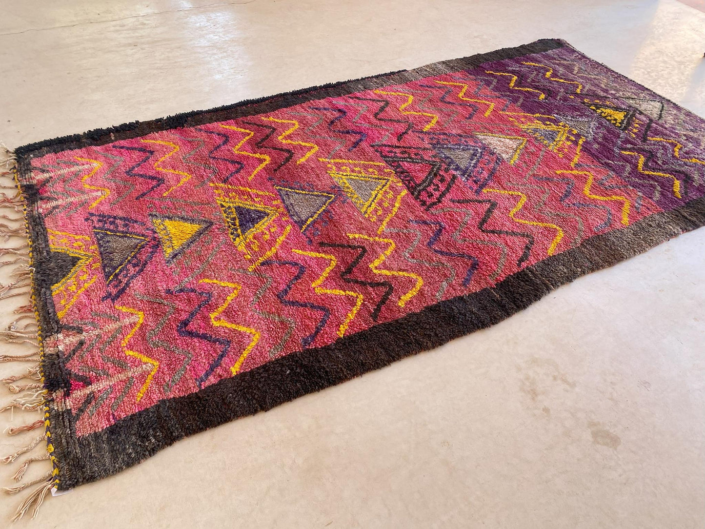 Vintage area moroccan rug - pink, purple, yellow - Boujad - 6.8x12.7feet / 207x387cm