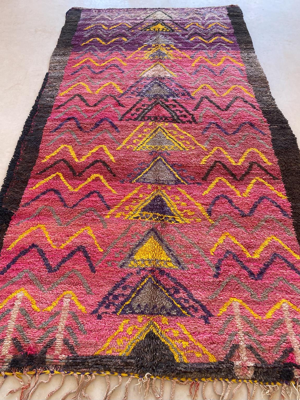 Vintage area moroccan rug - pink, purple, yellow - Boujad - 6.8x12.7feet / 207x387cm