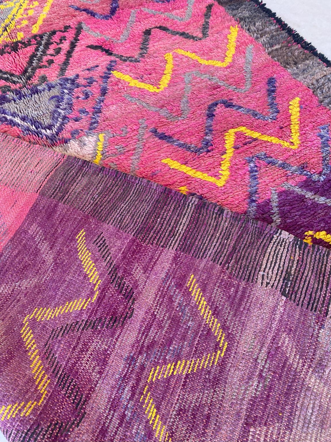 Vintage area moroccan rug - pink, purple, yellow - Boujad - 6.8x12.7feet / 207x387cm