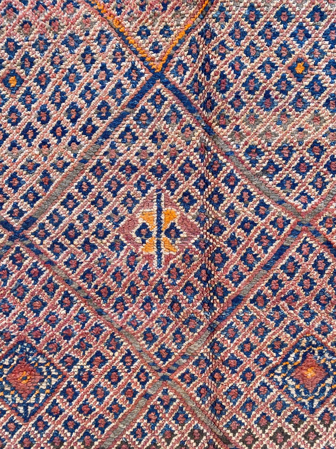 Vintage area moroccan rug - cream, orange, blue - Beni Mguild - 6.1x9.8feet / 186x298cm