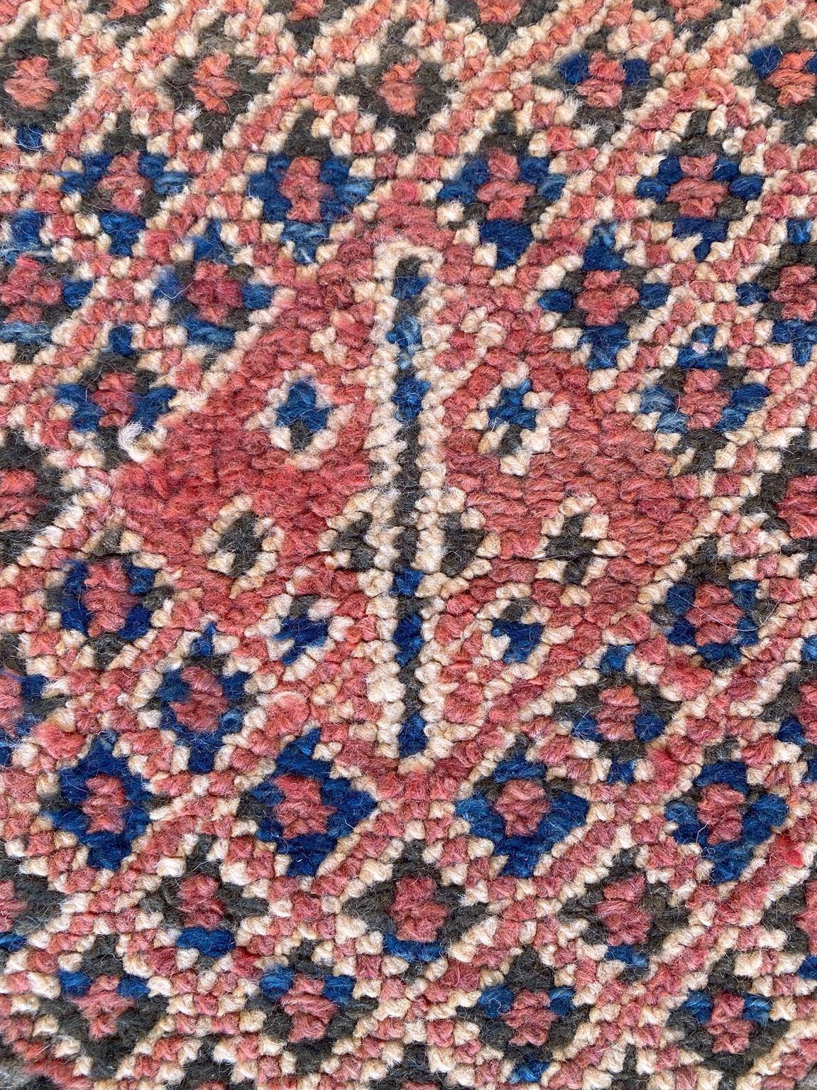 Vintage area moroccan rug - cream, orange, blue - Beni Mguild - 6.1x9.8feet / 186x298cm