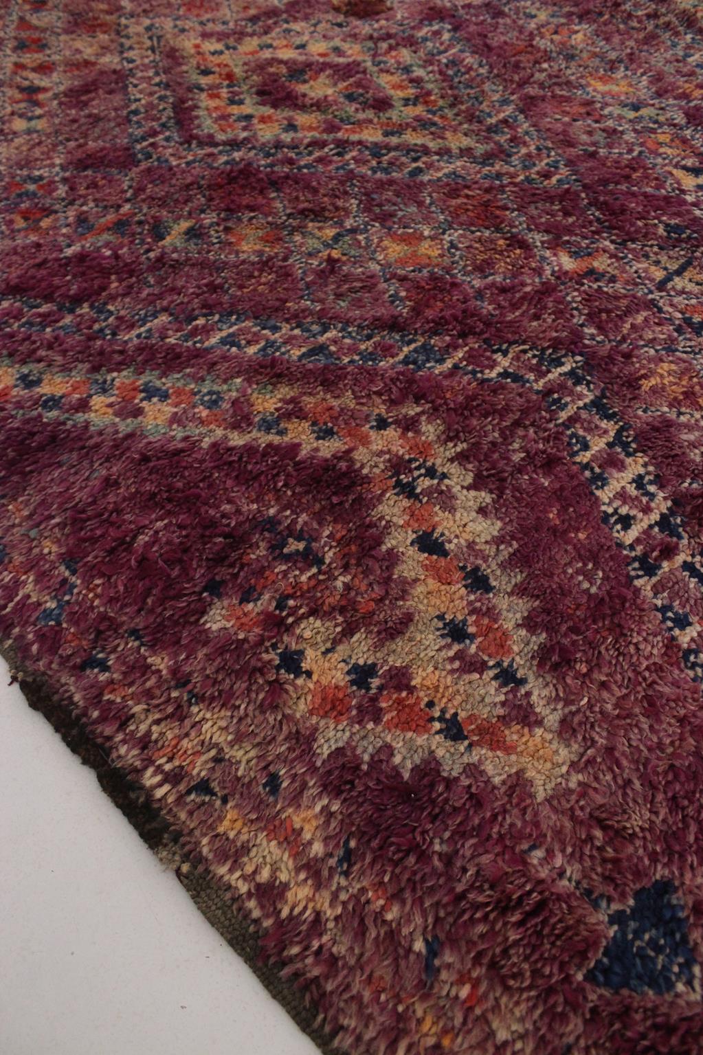 Vintage area moroccan rug - purple - Beni Mguild - 6.1x12feet / 187x368cm