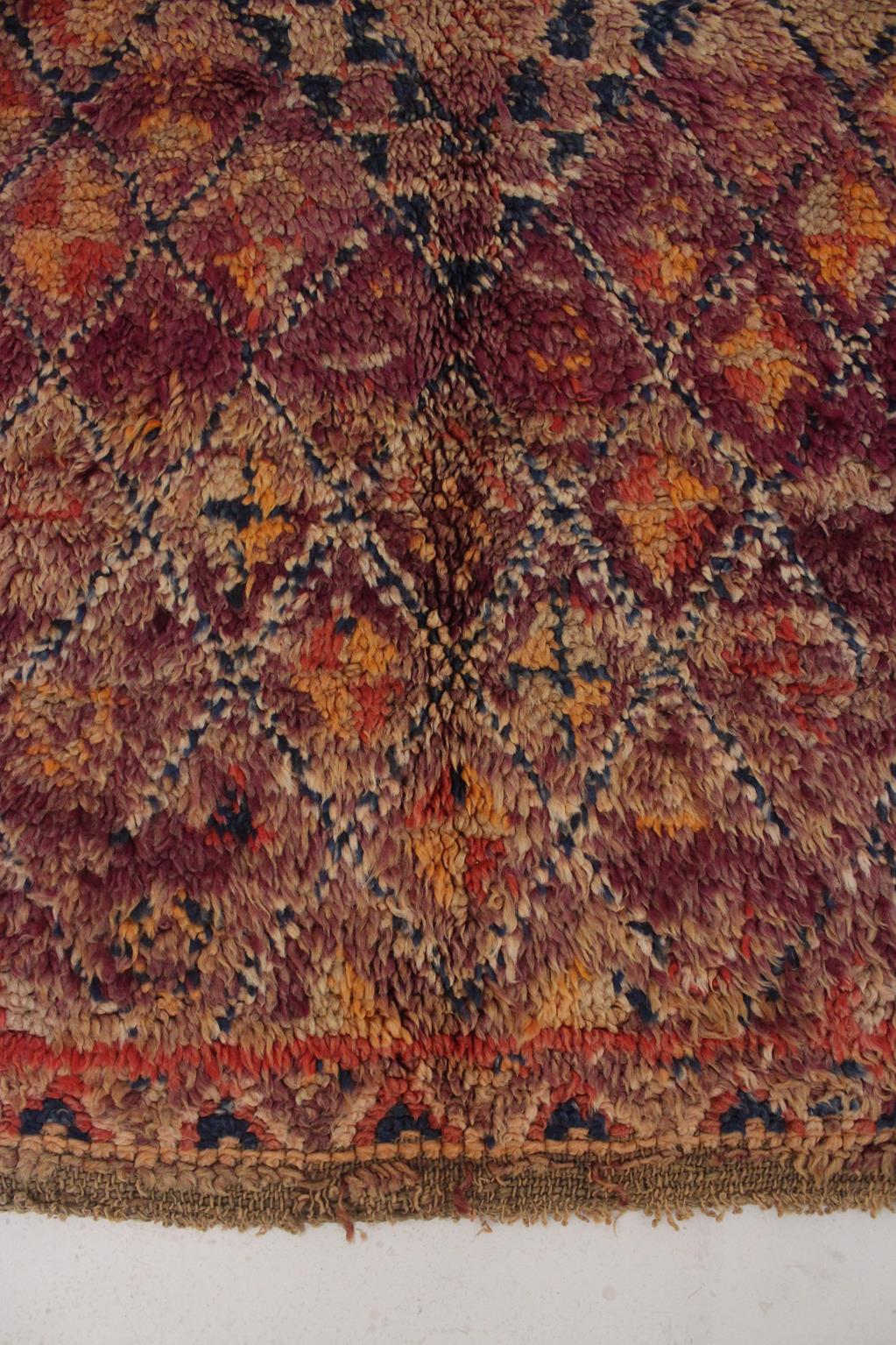 Vintage area moroccan rug - purple - Beni Mguild - 6.1x12feet / 187x368cm