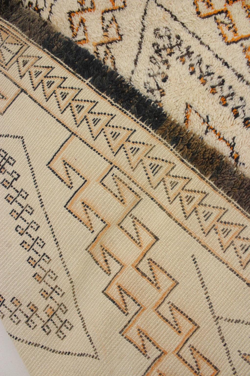 Vintage area moroccan rug - cream, orange - Beni Ourain - 6.2x11.1feet / 190x340cm