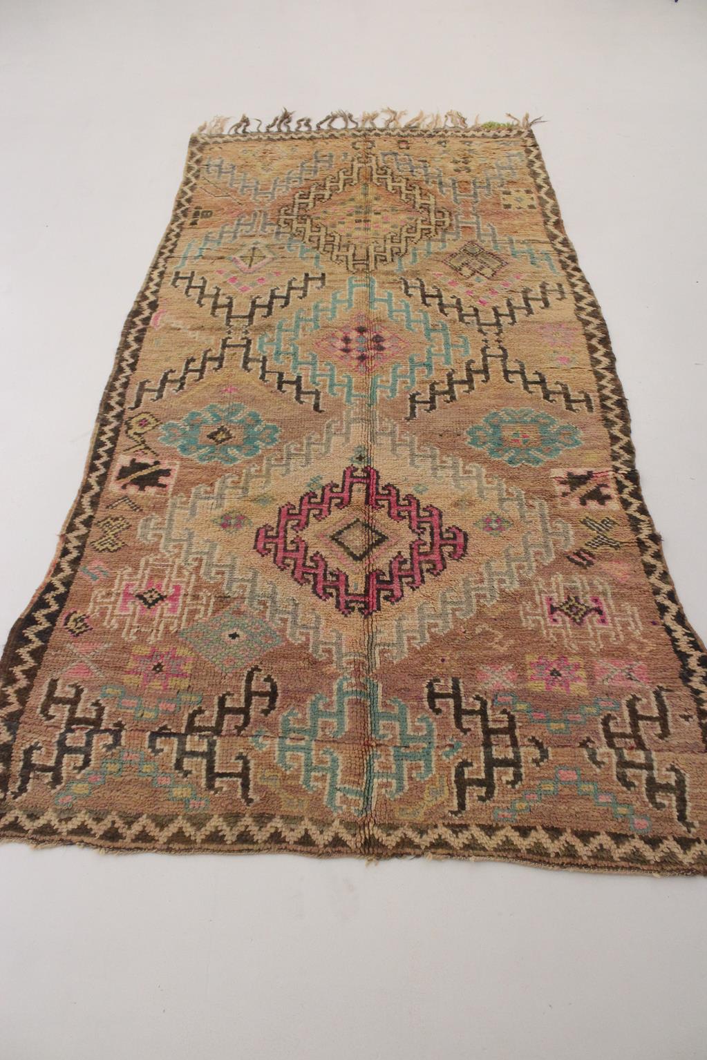 Vintage area moroccan rug - peach, turquoise - Boujad - 4.7-5.5x9.8feet / 145-169x301cm