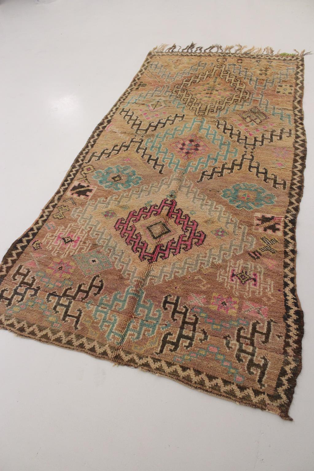 Vintage area moroccan rug - peach, turquoise - Boujad - 4.7-5.5x9.8feet / 145-169x301cm