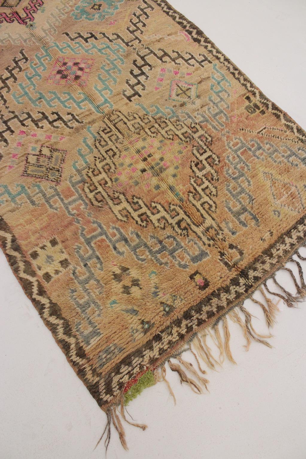 Vintage area moroccan rug - peach, turquoise - Boujad - 4.7-5.5x9.8feet / 145-169x301cm
