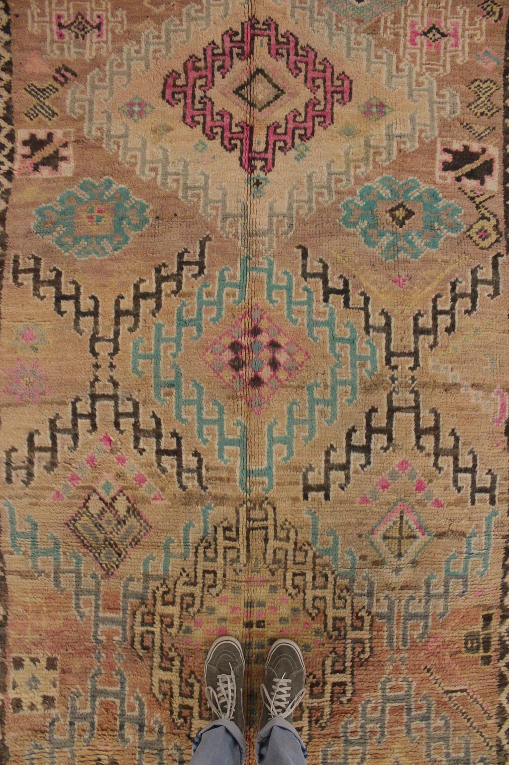 Vintage area moroccan rug - peach, turquoise - Boujad - 4.7-5.5x9.8feet / 145-169x301cm