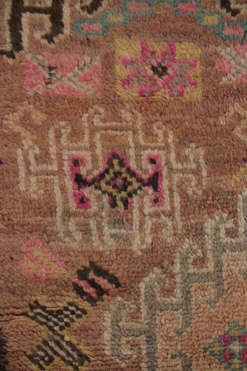 Vintage area moroccan rug - peach, turquoise - Boujad - 4.7-5.5x9.8feet / 145-169x301cm