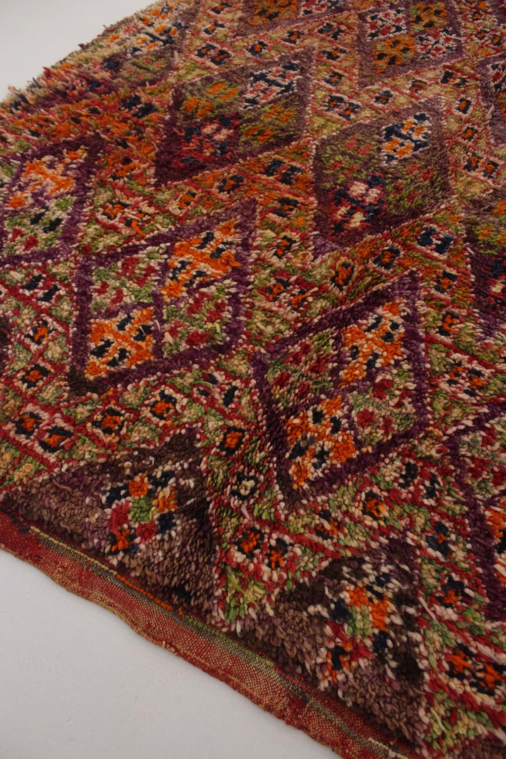 Vintage area moroccan rug - purple, orange - Beni Mguild - 6x10.5feet / 185x320cm