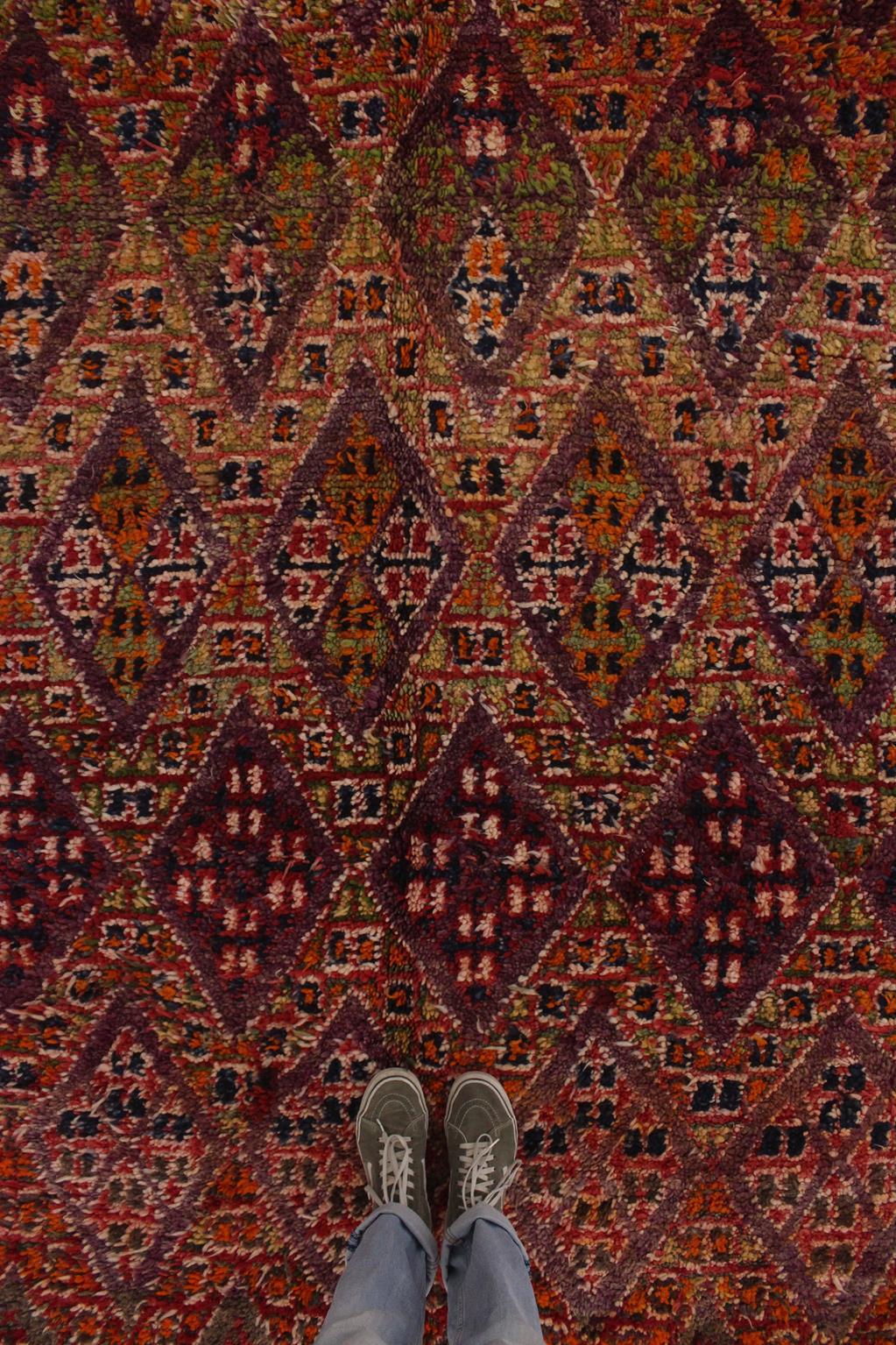 Vintage area moroccan rug - purple, orange - Beni Mguild - 6x10.5feet / 185x320cm