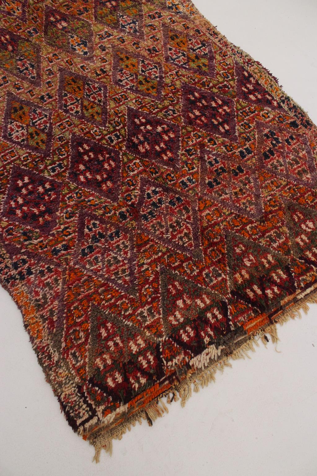 Vintage area moroccan rug - purple, orange - Beni Mguild - 6x10.5feet / 185x320cm