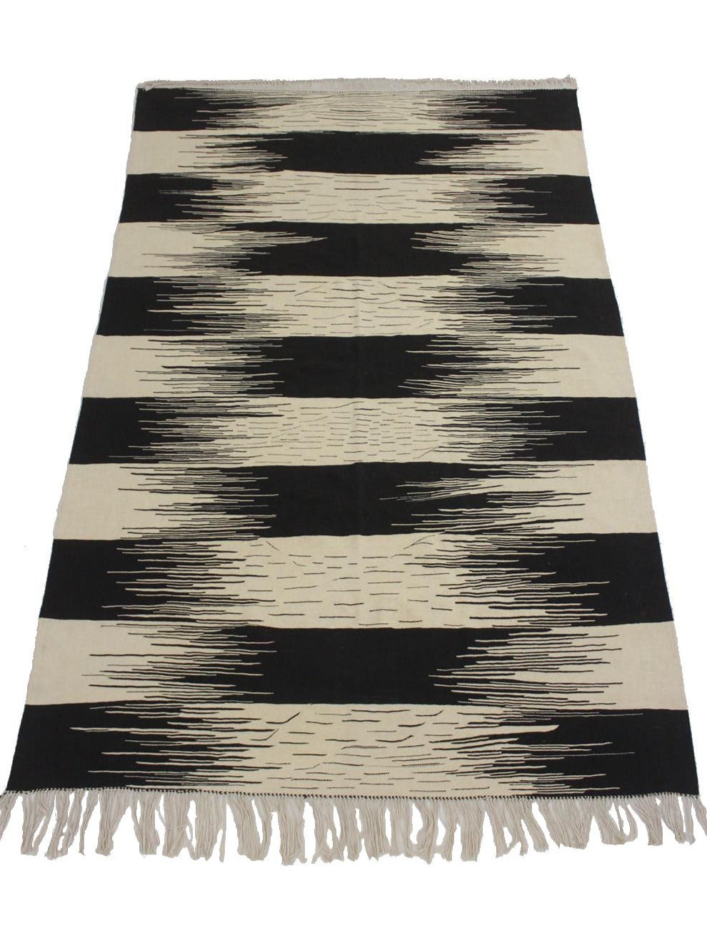 New area moroccan rug - cream, black - Kilim Akhnif - 6.1x9.4feet / 186x287cm