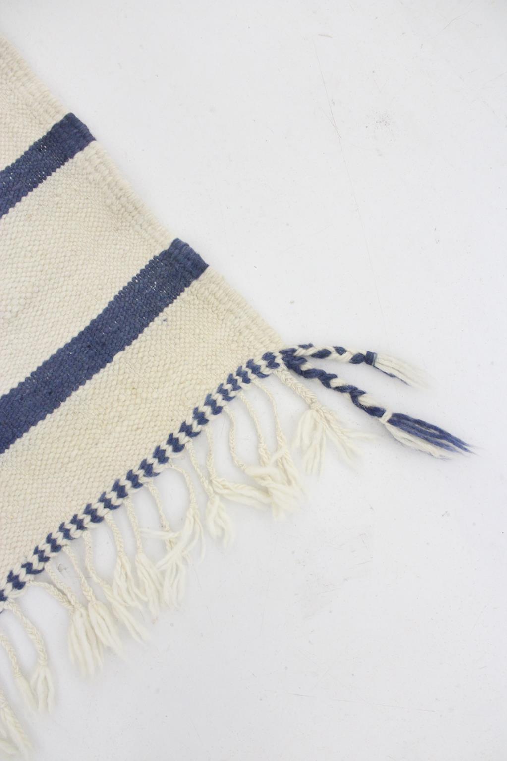 New area moroccan rug - cream, blue - Kilim Zanafi - 6.5x10.6feet / 200x323cm