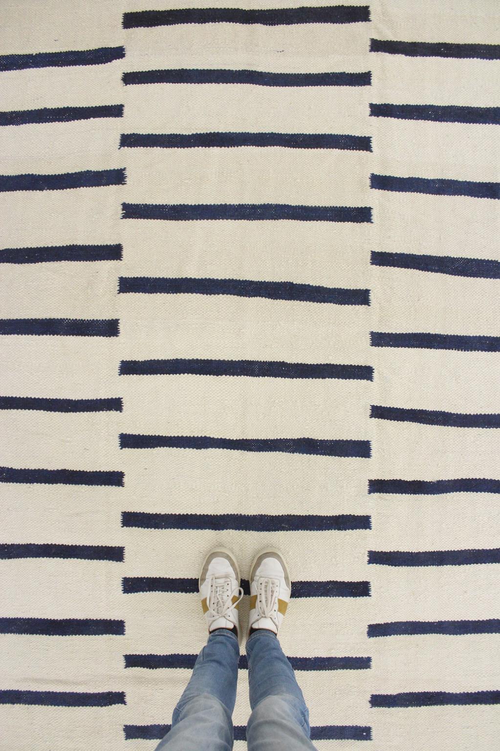 New area moroccan rug - cream, blue - Kilim Zanafi - 6.5x10.6feet / 200x323cm