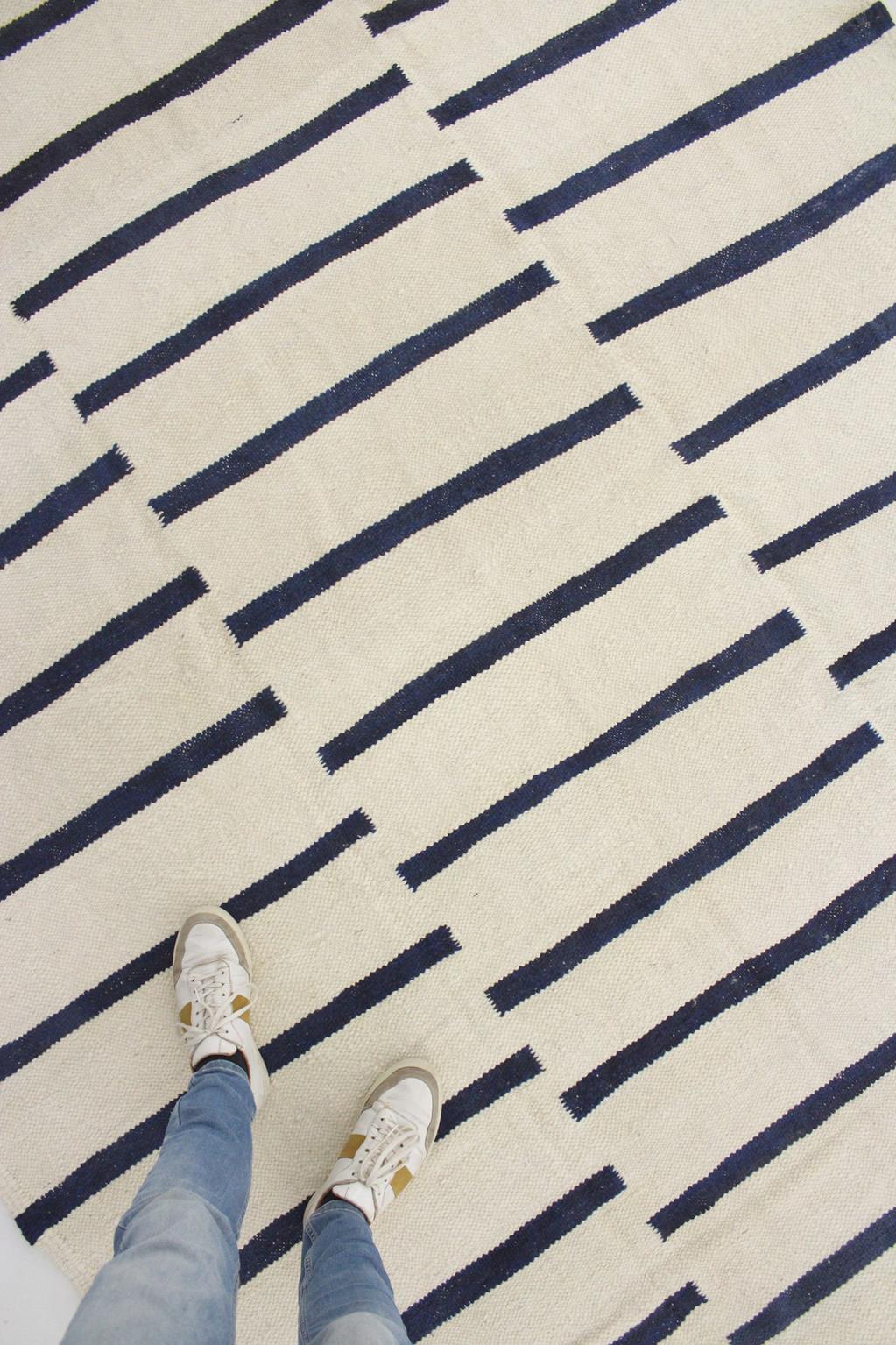 New area moroccan rug - cream, blue - Kilim Zanafi - 6.5x10.6feet / 200x323cm