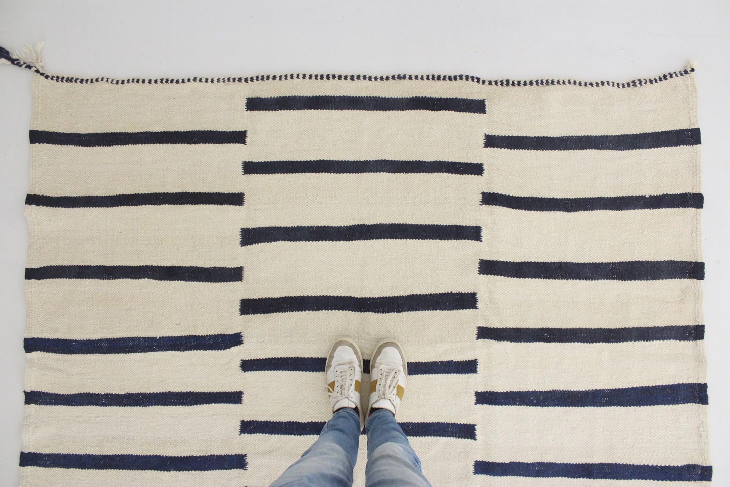 New area moroccan rug - cream, blue - Kilim Zanafi - 6.5x10.6feet / 200x323cm