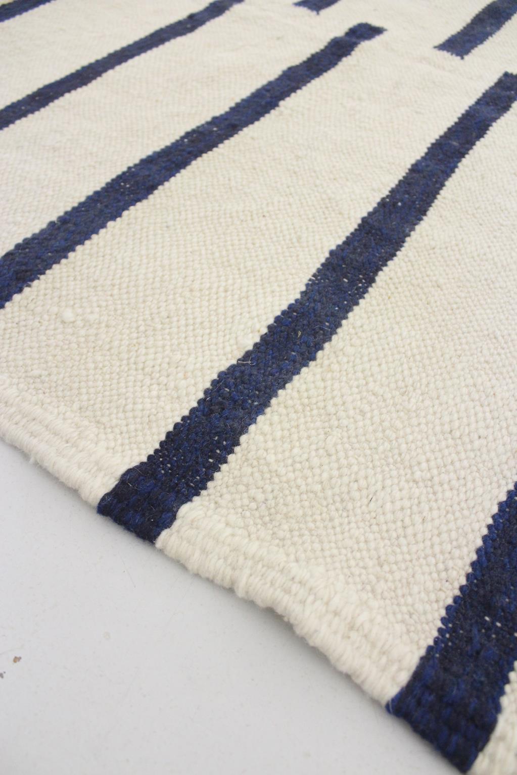 New area moroccan rug - cream, blue - Kilim Zanafi - 6.5x10.6feet / 200x323cm