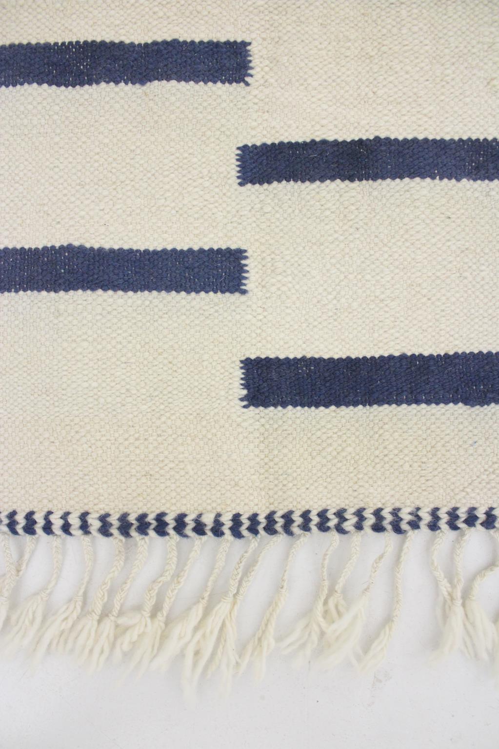 New area moroccan rug - cream, blue - Kilim Zanafi - 6.5x10.6feet / 200x323cm