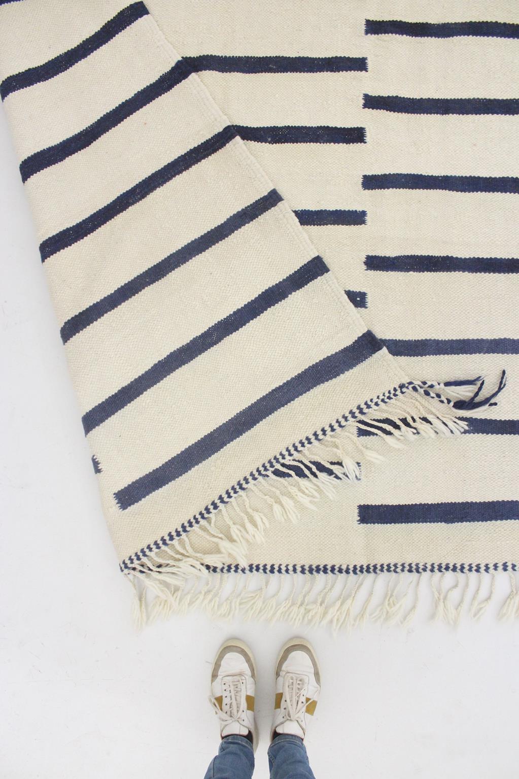 New area moroccan rug - cream, blue - Kilim Zanafi - 6.5x10.6feet / 200x323cm